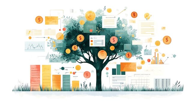 A watercolor illustration of a money tree symbolizing financial growth and investment success.