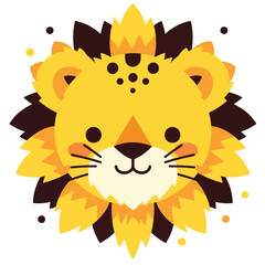 A cute cartoon lion head with simple flat illustration style for vector graphic logo design isolated on a white background