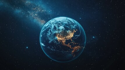 Fototapeta premium Starry sky with Earth glowing in the foreground, emphasizing the beauty of our planet.