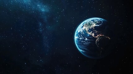 Naklejka premium Starry sky with Earth glowing in the foreground, emphasizing the beauty of our planet.