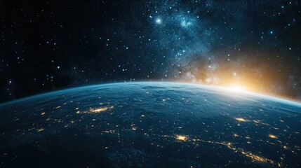 Obraz premium Starry sky with Earth glowing in the foreground, emphasizing the beauty of our planet.