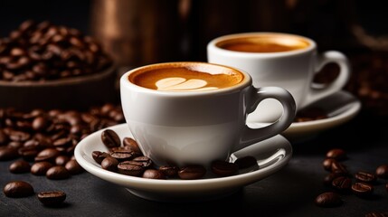 Obraz premium A cappuccino cup with a sprinkle of cocoa powder on top, 