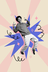 Vertical composite artwork collage image picture of black white colors guy show heavy metal symbol isolated on creative background