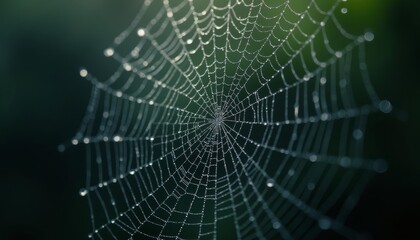Naklejka premium Elegant spider web with dewdrops natures intricate artistry