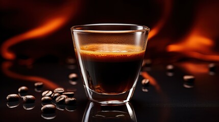 A glass coffee cup with a vibrant espresso shot, 