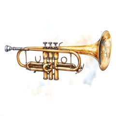 Naklejka premium Watercolor illustration of a gold trumpet.