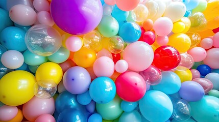 Vibrant balloon display on a birthday banner, full of color and excitement, ready for any celebration.