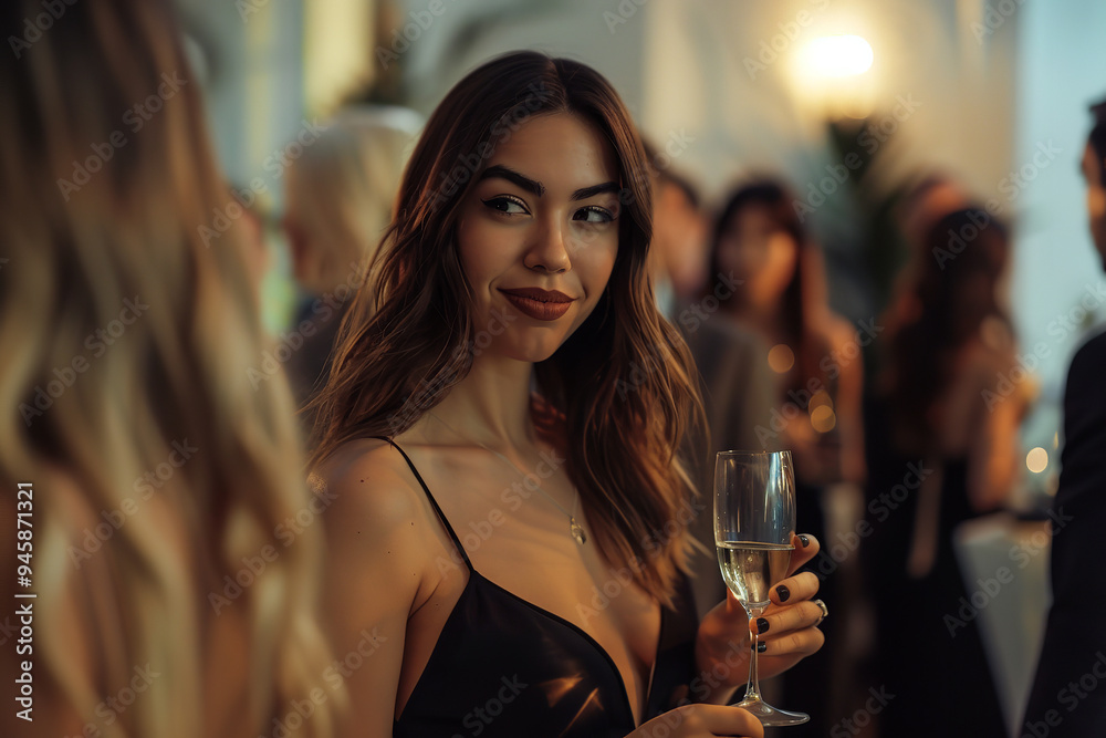 Sticker Influencer Networking at Luxury Event in Elegant Fashion