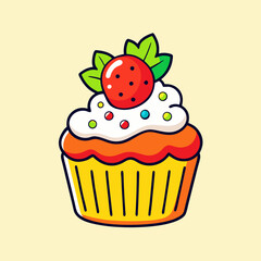 Cupcake with strawberry stock illustration
