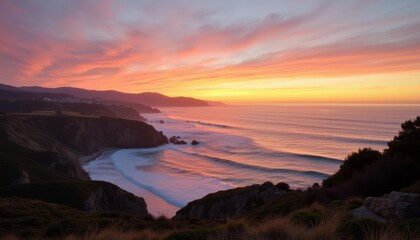 Sunset over the ocean casting a warm glow on the horizon