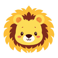 A cute cartoon lion head with simple flat illustration style for vector graphic logo design isolated on a white background