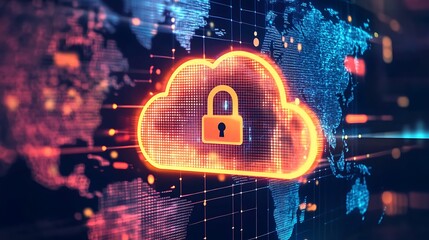 Obraz premium Cloud Security with a Digital Lock Representing Global Data Protection