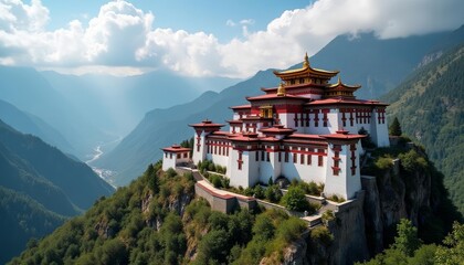 Obraz premium Epic view of a majestic temple perched on a mountain peak