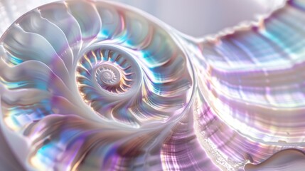 Obraz premium Close-up of a iridescent seashell with a spiral pattern.