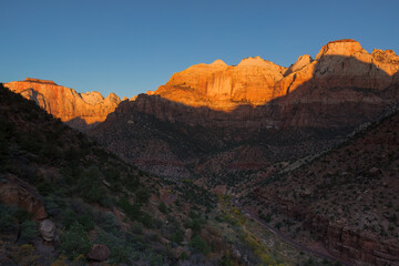 Sunrise over The Towers of the Virgin and The West Temple