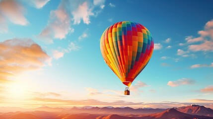 Naklejka premium A vibrant hot air balloon in flight, 