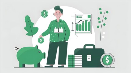 Personal Finance Management Visualized with Minimalist Imagery Depicting Savings, Investment, and