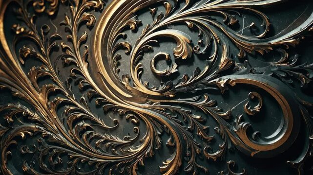 Video footage of  intricate and ornate pattern with a baroque aesthetic,design features swirling motifs