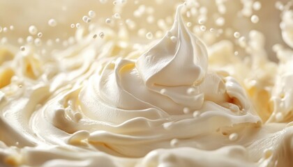 Mixer whipping cream in a bowl, with a focus on motion and texture