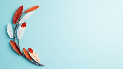 Indigenous symbols, beadwork and feathers, Native American art, 3D illustration