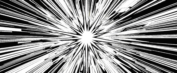 Obraz premium Vector circular starburst explosion texture. Distressed uneven grunge background, cover template set with comic speed line effect. 