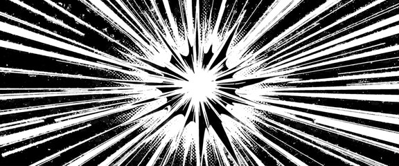 Vector circular starburst explosion texture. Distressed uneven grunge background, cover template set with comic speed line effect.  © Grave passenger