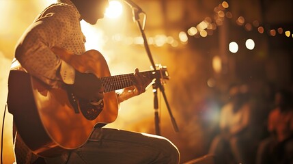 African musician playing guitar at an intimate evening concert