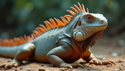 Fototapeta premium Vividly detailed iguana in natural habitat