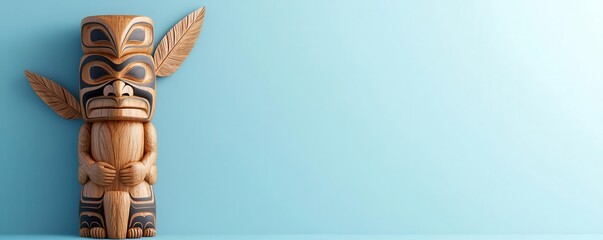 Native American totem poles, carved wood, cultural representation, 3D illustration