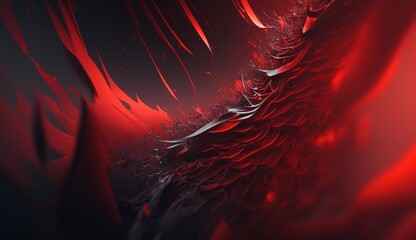 Vibrant abstract composition of swirling red and black clouds illuminated by glowing light