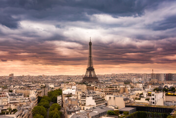 Fototapeta premium Panoramic aerial view of Paris city, France. Eiffel tower and parisian houses