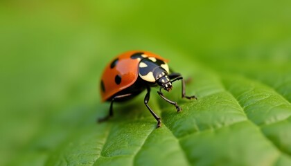 Obraz premium Vibrant Ladybug on a Lush Green Leaf
