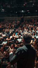 Charismatic Leader Inspiring Crowd with Powerful Speech  