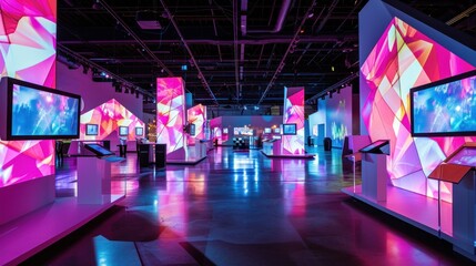 Obraz premium A spacious room filled with numerous screens adorning the walls