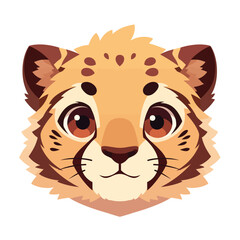 A cute cartoon lion head with simple flat illustration style for vector graphic logo design isolated on a white background