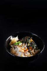 Saba Shioyaki Grill Saba fish japanese food isolate in black background