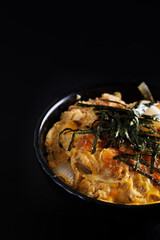 Katsudon with rice japanese food isolate in black background
