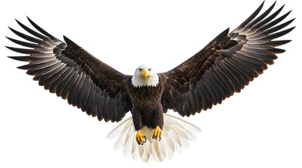 Fototapeta premium Majestic Bald Eagle with Outstretched Wings in Dramatic White Studio Setting