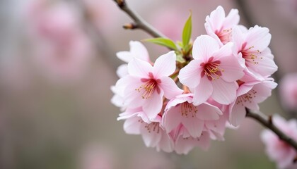 Fototapeta premium Blooming beauty A closeup of delicate pink cherry blossoms