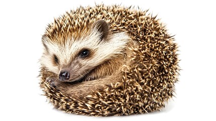 Obraz premium Endearing Hedgehog Curled into a Captivating Ball on Plain Background