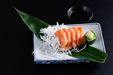 salmon sashimi japanese seafood japanese sashimi isolated in black background