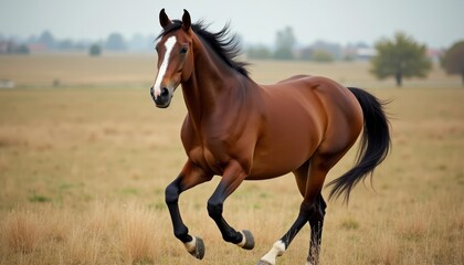 Obraz premium Wild beauty in motion A majestic horse galloping through a serene landscape