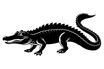 Crocodile silhouette vector art illustration, dangerous reptile animal