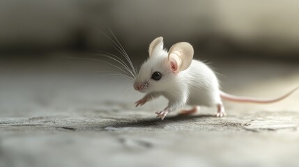 A white mouse reaching a dead end, looking confused and lost