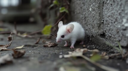 A white mouse reaching a dead end, looking confused and lost