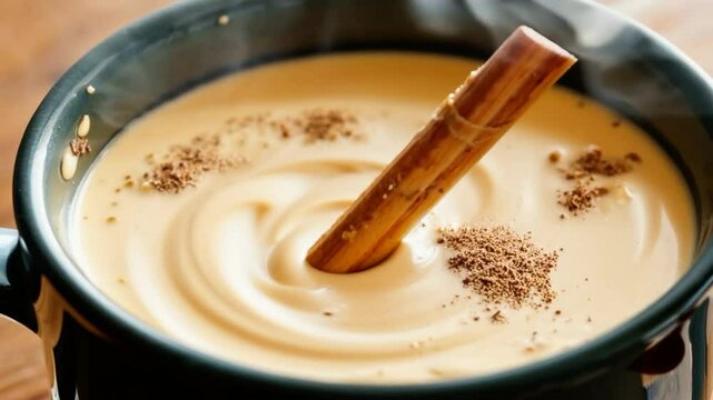 Discover the rich flavors of warm spiced chai prepared in a cozy kitchen setting