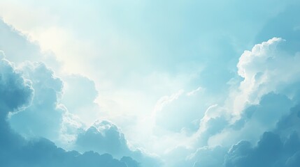 Stunning Pastel Blue Sky with Fluffy Clouds, Vintage Retro-Style Wallpaper for Design Inspiration. Soft and Dreamy Aesthetics for Creative Projects.