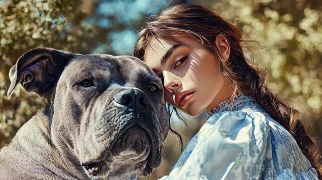 Girl with a huge dog portrait photo in the style of the 90s, the beauty of the girl is uniquely combined with the formidability and grandeur of the pet.
