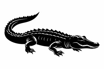 Crocodile silhouette vector art illustration, dangerous reptile animal