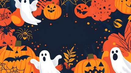 Spooky Halloween Backdrop with Ghosts,Pumpkins and Creepy Crawlies